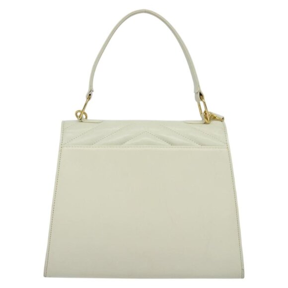 SAINT LAURENT Hand Bag Leather 2way White Gold Auth 137683 - Picture 3 of 16